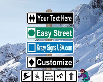 Large Custom Ski Sign | Personalized Ski Sign | Ski Trail Ski Lodge Sign |  Double Diamond Ski Sign |  6" x 24"  - Indoor or Outdoor use.