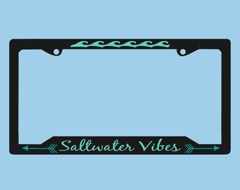 Saltwater Vibes License Plate Frame | Beach Waves License Plate Frame | Ocean Car Accessories License Plate Art