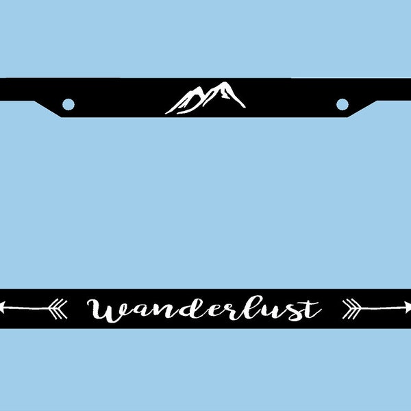 Wanderlust License Plate Frame | Mountains Arrows Adventure License Plate Frame | Car Accessories License Plate Art
