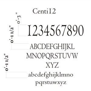 May include: A white background displays the text "Centi12" above a set of numbers, uppercase letters, and lowercase letters. The numbers 1 through 0 are displayed in a serif font. The letters of the alphabet are also displayed in uppercase and lowercase.