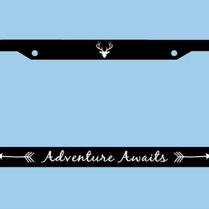 Adventure Awaits License Plate Frame | Deer License Plate Adventure License Plate Frame | Mountains Arrows Car Accessories License Plate Art