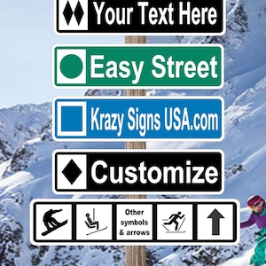Aluminum Custom Ski Sign | Metal Personalized Ski Trail Sign | Ski Lodge Sign | Double Diamond Ski Sign |  6&quot; x 24&quot;  Indoor or Outdoor use.
