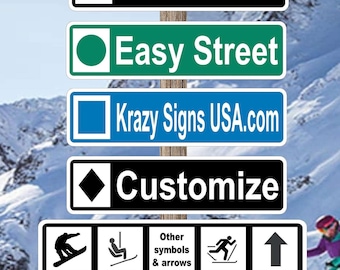 Aluminum Custom Ski Sign | Metal Personalized Ski Trail Sign | Ski Lodge Sign | Double Diamond Ski Sign |  6" x 24"  Indoor or Outdoor use.