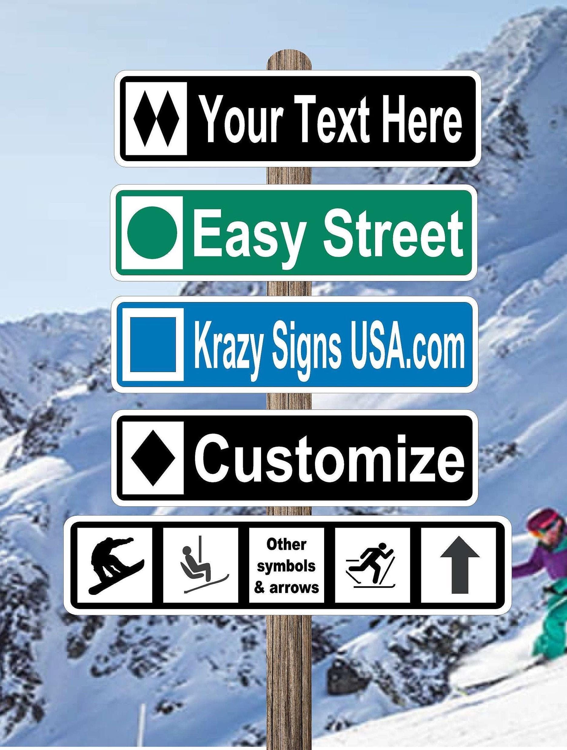 Snowcat Ridge Sign Aluminum Custom Ski Sign | Metal Personalized Ski Trail Sign | Ski ...