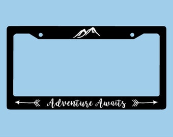 Adventure Awaits License Plate Frame | Mountains Arrows Adventure License Plate Frame | Car Accessories License Plate Art