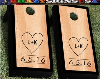 Custom Cornhole Decal, Wedding Decals Inital in Heart  with Date  Monogram CornHole ticker Wedding Heart Decal  Decal Heart Decal