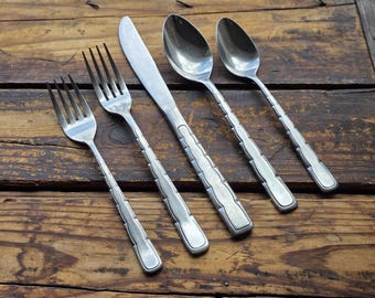 Vintage Stainless Korea Flatware Silverware Set SWAGGER Service for 7 plus extras Retro