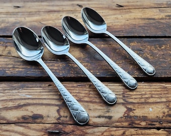 Vintage 80s Yamazaki COUNTRY GATE Stainless Flatware Soup Spoon and 3 Teaspoons 4pcs Lot
