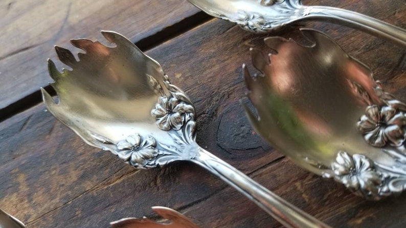 Antique Vintage Silverplate Set of 6 Rare Ice Cream Forks Art Nouveau Rogers GLORIA GRENOBLE No Monogram c1906 Fancy Beautiful 110 Years Old