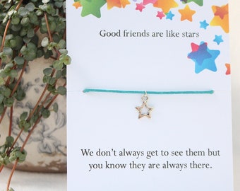 Friendship bracelet, miss you gift, silver star bracelet, birthday gift for friend, thinking of you, leaving gift, friendship gift