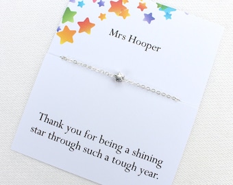 Personalised teacher gift, thank you teacher, end of year teacher gift, end of term, preschool teacher leaving present, star bracelet gift