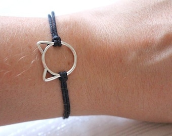 Bracelet chat, cadeau pour amoureux des chats, bijoux chat, femme chat, bracelet cordon, cadeau pour amoureux des chats, breloque chat, bracelet réglable, cadeau pour ami