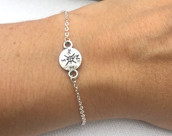 Compass bracelet, travel gift, leaving present, travel bracelet, friendship bracelet, wanderlust bracelet, farewell gift, silver bracelet