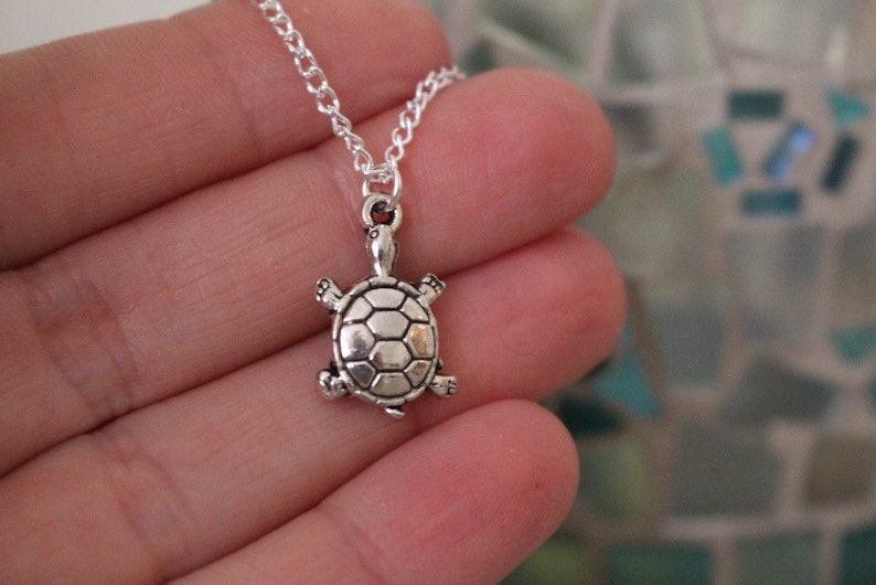 Silver turtle necklace, gift for her, tortoise necklace, birthday gift for friend, gift for sister, cute necklace, birthday necklace image 2