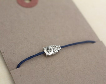 Owl string bracelet, gift for her, small owl bracelet, minimal jewellery, best friend bracelet, cord bracelet, friendship bracelet