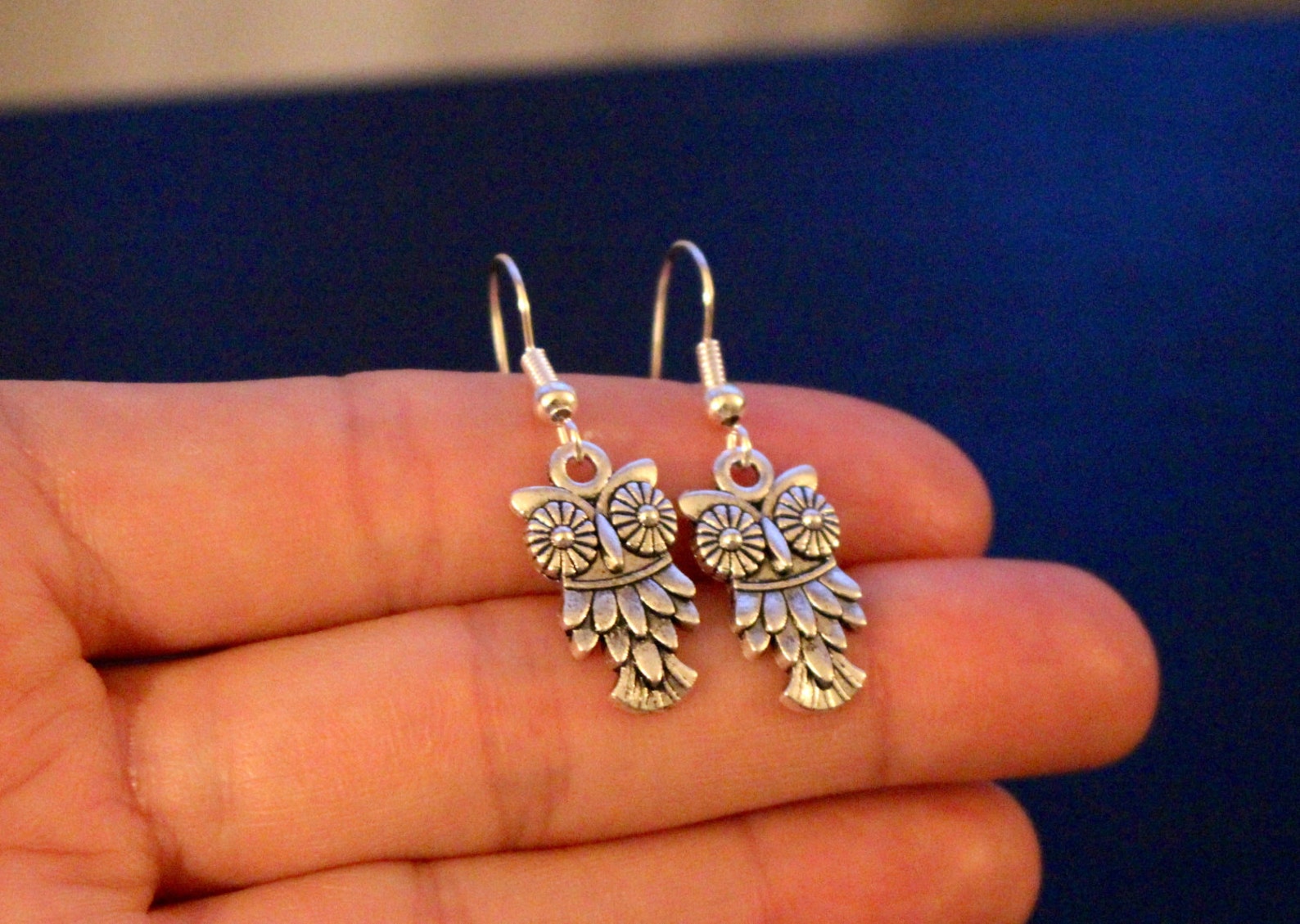 Silver Owl Earrings Owl Jewellery Animal Earrings Dangle Etsy