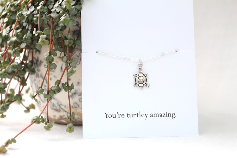 Silver turtle necklace, gift for her, tortoise necklace, birthday gift for friend, gift for sister, cute necklace, birthday necklace image 5