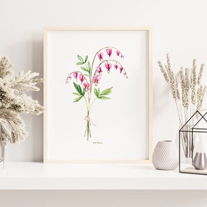 Aquarelle fleurs Cœur saignant - Aquarelle art botanique