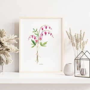 Watercolor Bleeding Heart flowers - Botanical Art Watercolor