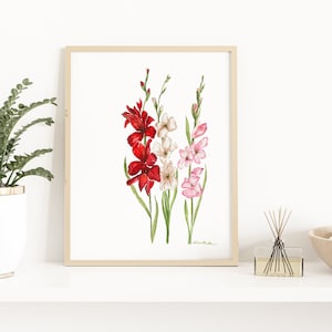 Watercolor gladiolas flowers - Botanical Art Watercolor, birth month flowers - August