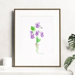 Watercolor Violet flowers - Botanical Art Watercolor, birth month flowers - February