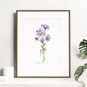 Watercolor asters flowers - Botanical Art Watercolor, birth month flowers - September