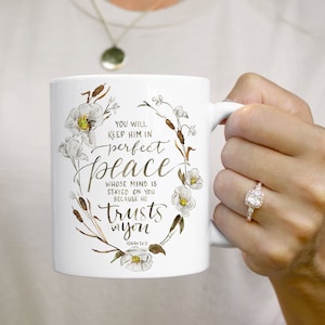 Perfect Peace Bible Verse watercolor Mug - Isaiah 26:3