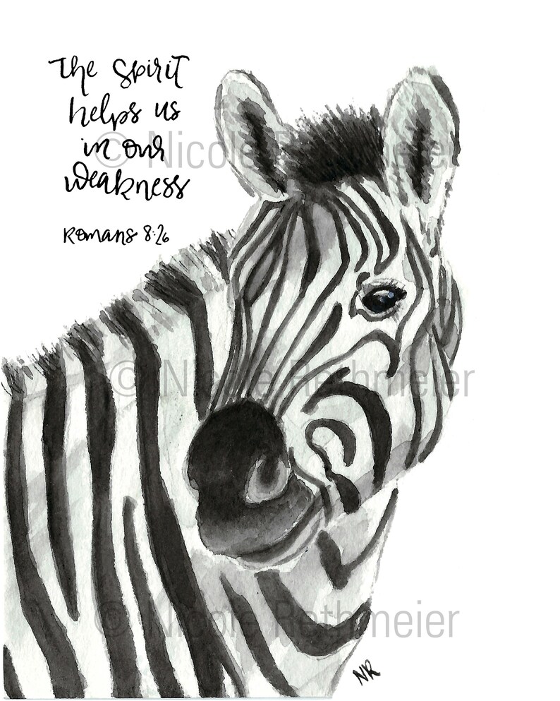 Zebra Bible Verse Watercolor Handlettering Print Romans 826 Etsy
