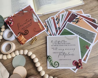 Conjunto de 17 cartões de versos, pacote de versos para pais - Cartões de escrituras florais em aquarela