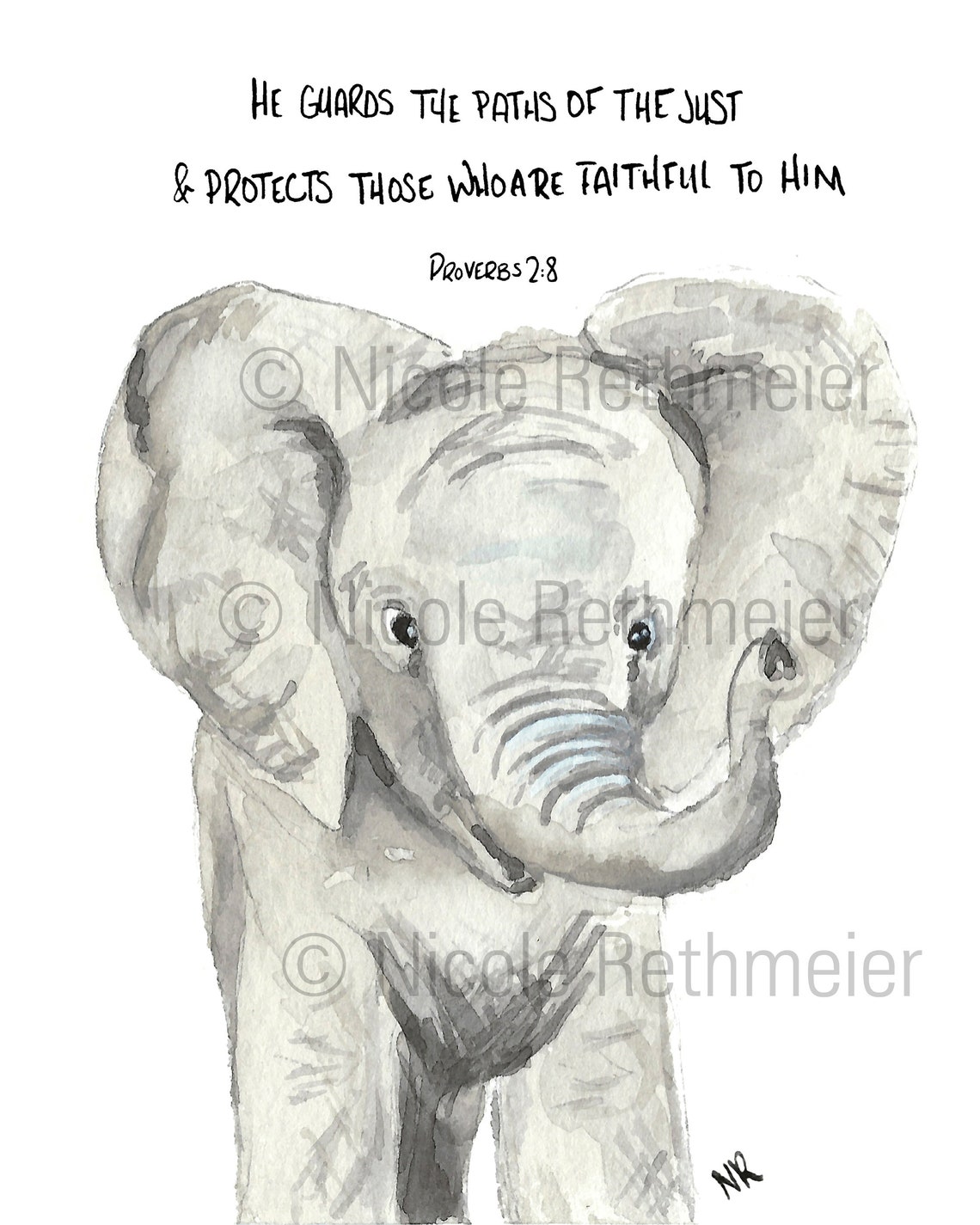 Elephant Bible Verse Watercolor Handlettering Print Proverbs Etsy