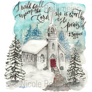 Scripture Watercolor Ice Winter Church Watercolor Scripture Verse Print, I Will Call Upon the ...