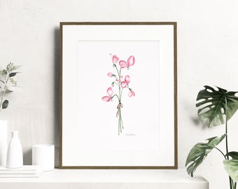 Watercolor Sweet Pea flowers - Botanical Art Watercolor, birth month flowers - April