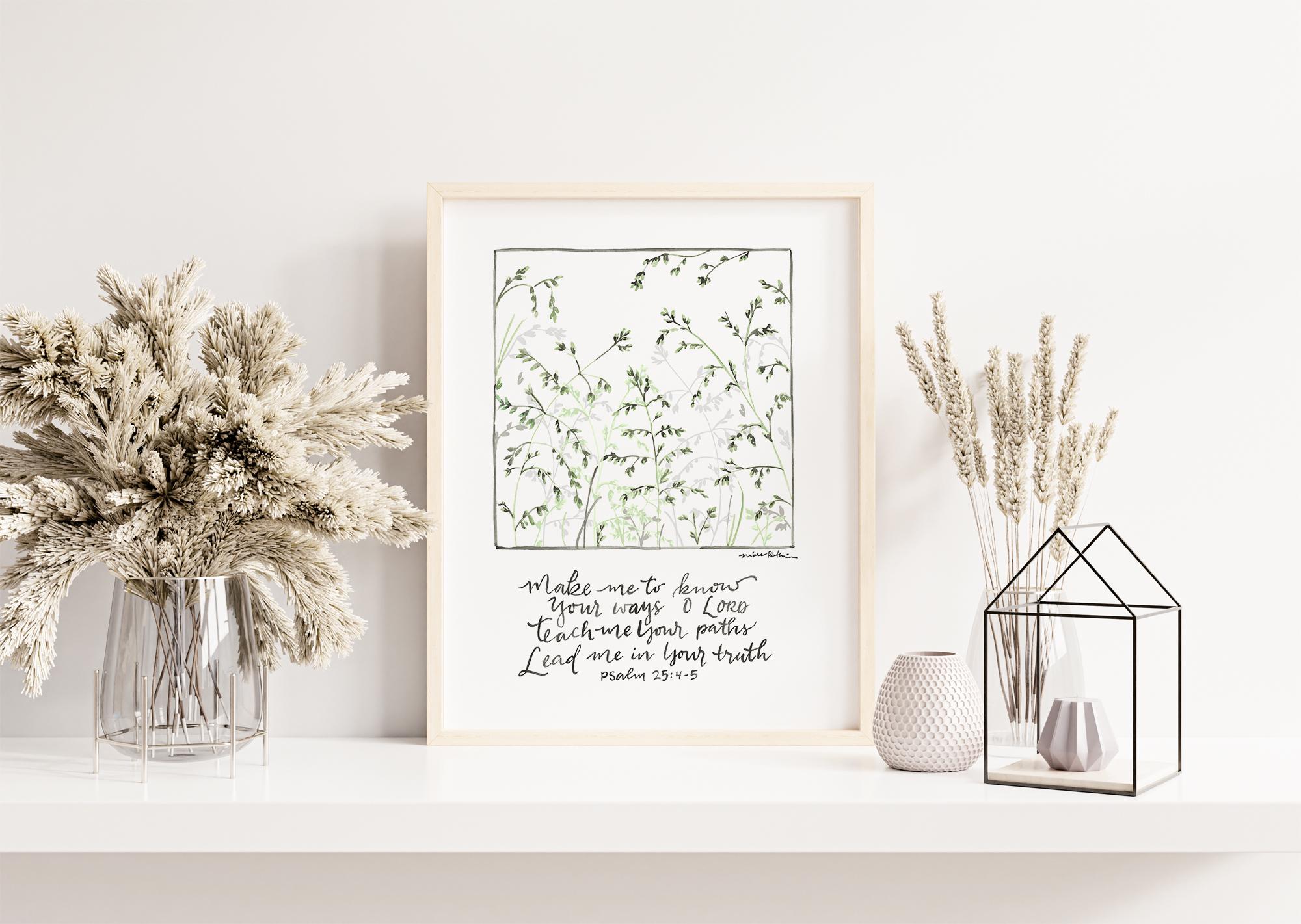Psalm 25:4-5 Scripture Art Print | Christian Wall Art | Neutral Green ...
