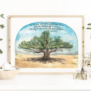 Tamarisk Tree Scripture verse watercolor print - Psalm 78:6, calligraphy Bible verse