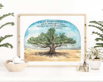 Tamarisk Tree Scripture verse watercolor print - Psalm 78:6, calligraphy Bible verse