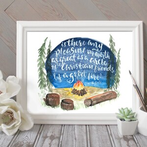 CS Lewis Friendship Quote watercolor print, friendship handlettering art, campfire summer painting image 2
