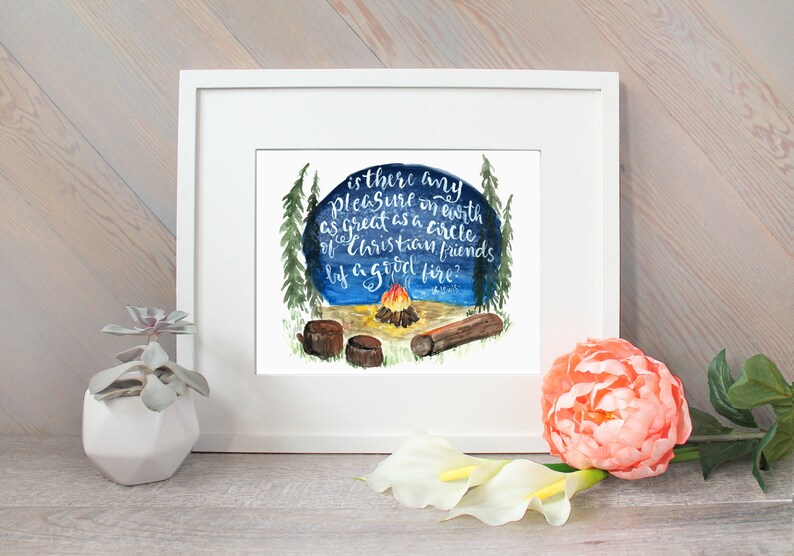CS Lewis Friendship Quote watercolor print, friendship handlettering art, campfire summer painting image 3