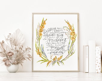 Ecclesiastes 3 with flowers - Watercolor handlettering, Bible Verse Watercolor Print, floral scripture painting