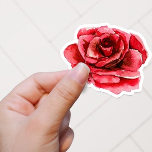 Red Rose Watercolor sticker, vinyl sticker, watercolor flower