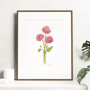 Aquarelle de fleurs de chrysanthème - Art botanique Aquarelle, fleurs du mois de naissance - novembre