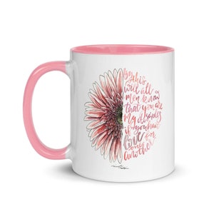 Gerbera Daisy and scripture watercolor mug, watercolor bible verse, John 13:35, botanical art - 11 oz.