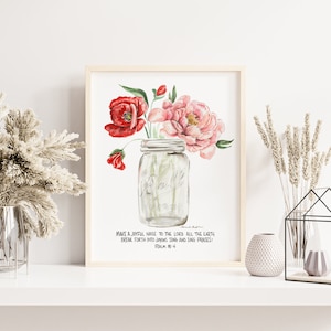 Make a Joyful Noise Psalm 98:4 - Floral Watercolor Print, Bible verse wall decor