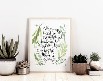 Lead Me To The Rock, Succulent Watercolor Handlettering Bible Verse inspirational watercolor print - Psalm 61:2
