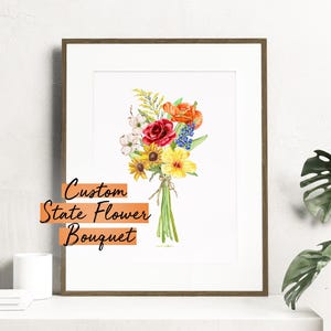 State Flower Custom Watercolor floral bouquets - Botanical Art Watercolor Print, Family or couple&#39;s state flowers