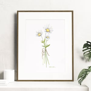 Watercolor Daisy flowers - Botanical Art Watercolor, birth month flowers - April