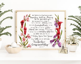 The Lord is Gracious Scripture Verse inspirational watercolor print - Isaiah 30:18 snapdragons and foxgloves handlettering Bible verse
