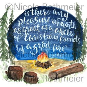 CS Lewis Friendship Quote watercolor print, friendship handlettering art, campfire summer painting image 4