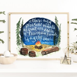 CS Lewis Friendship Quote watercolor print, friendship handlettering art, campfire summer painting image 1