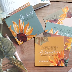 Conjunto de 17 cartões de versos, pacote de confiança e esperança - Salmo 40, cartões de escrituras florais em aquarela