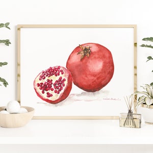 Pomegranate watercolor print - fruit still life, colorful pomegranate painting